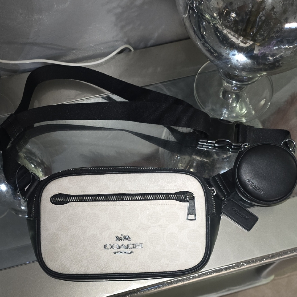 Coach Monogram Cream and Black Crossbody Bag